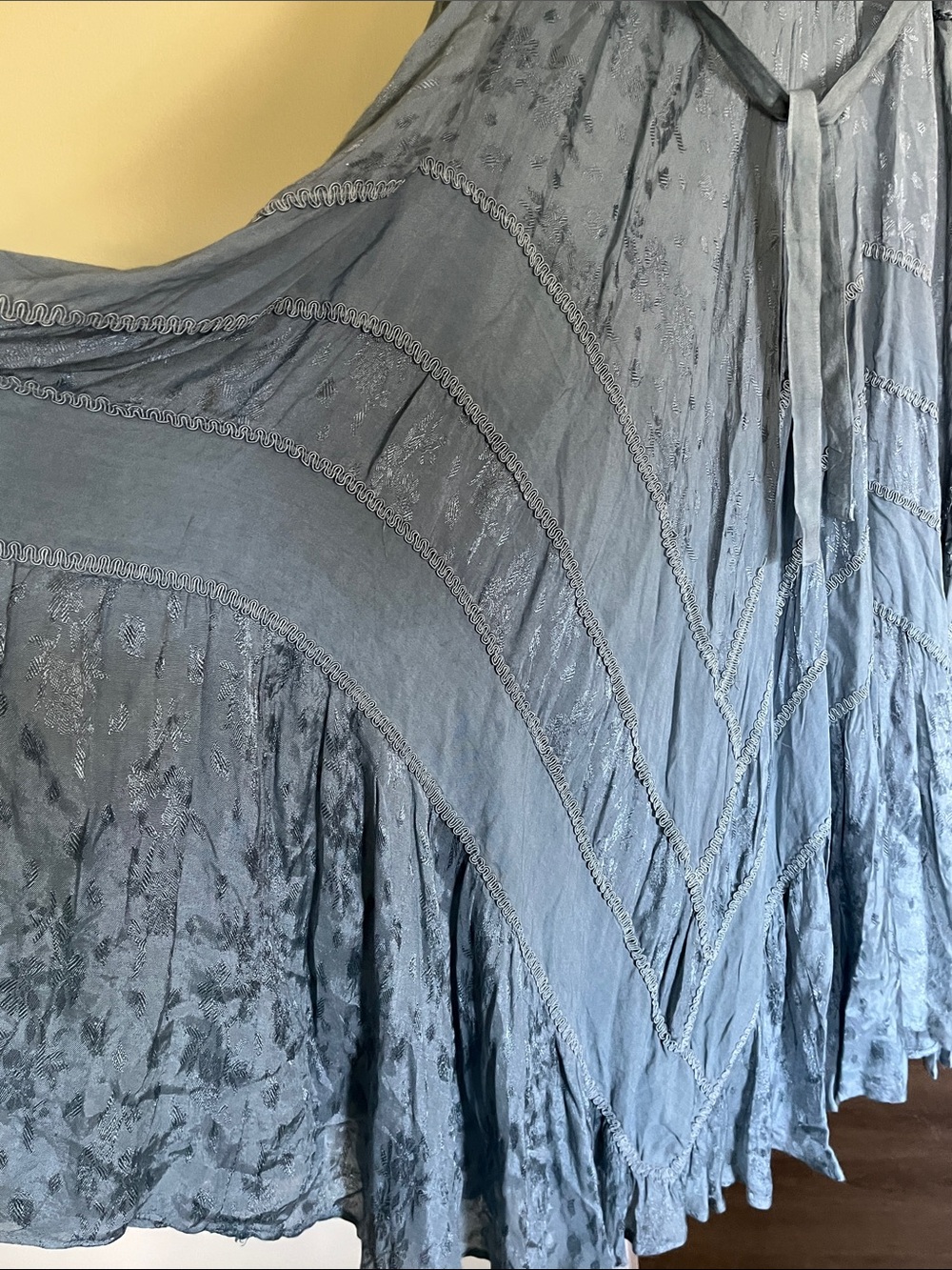 Scully Lace-Up Jacquard Midi Dress – Dusty Blue Size L Western Ranch - Picture 9 of 13